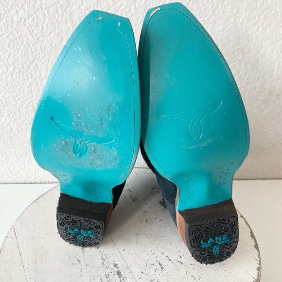 Lane EMMA JANE Womens Cowboy Bootie 7.5 Blue Suede Western Cowgirl Ankle Boots - Picture 8 of 11
